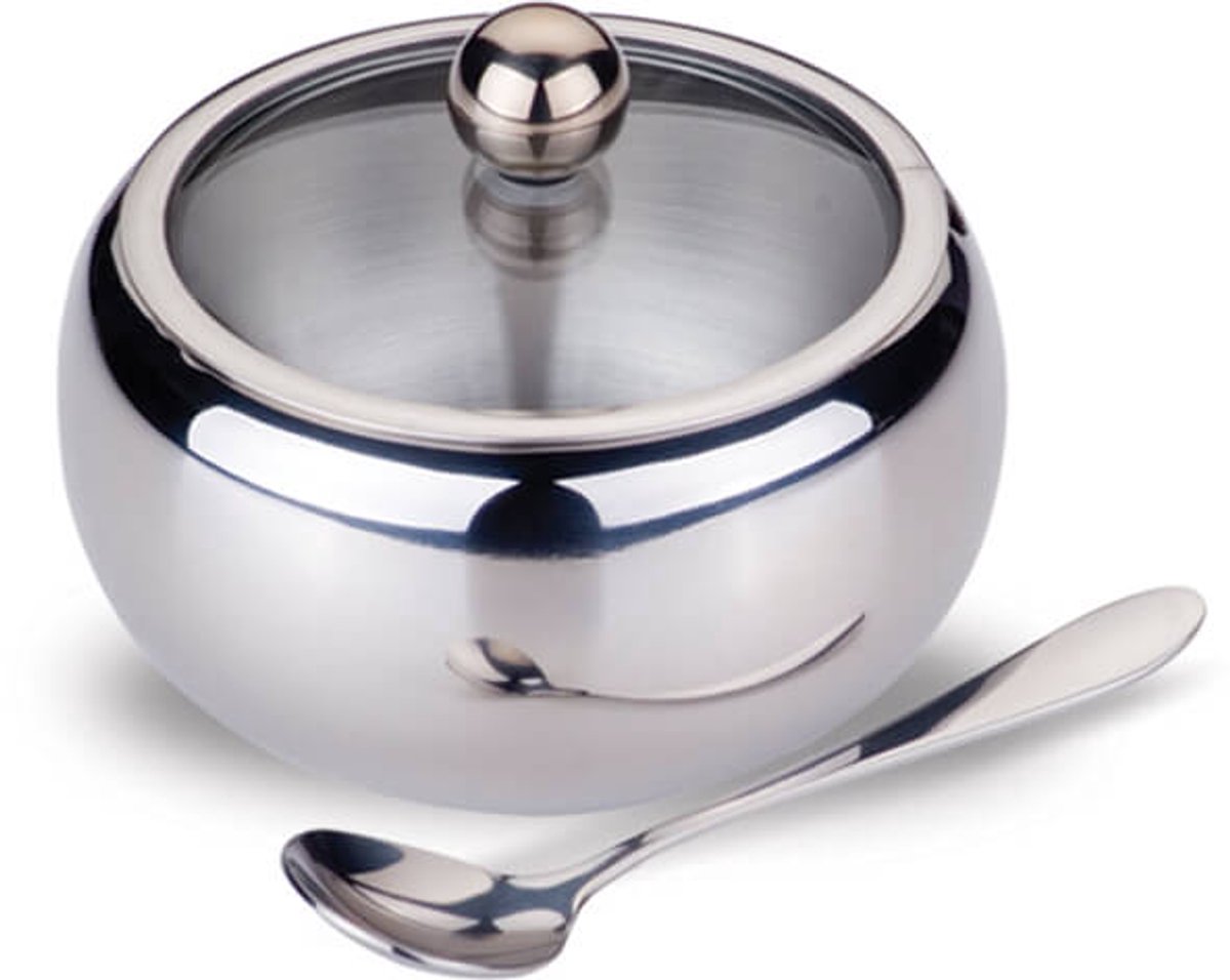 Maestro MR-1696 - Suikerpot - 460 ml - RVS en glas - Inclusief lepel