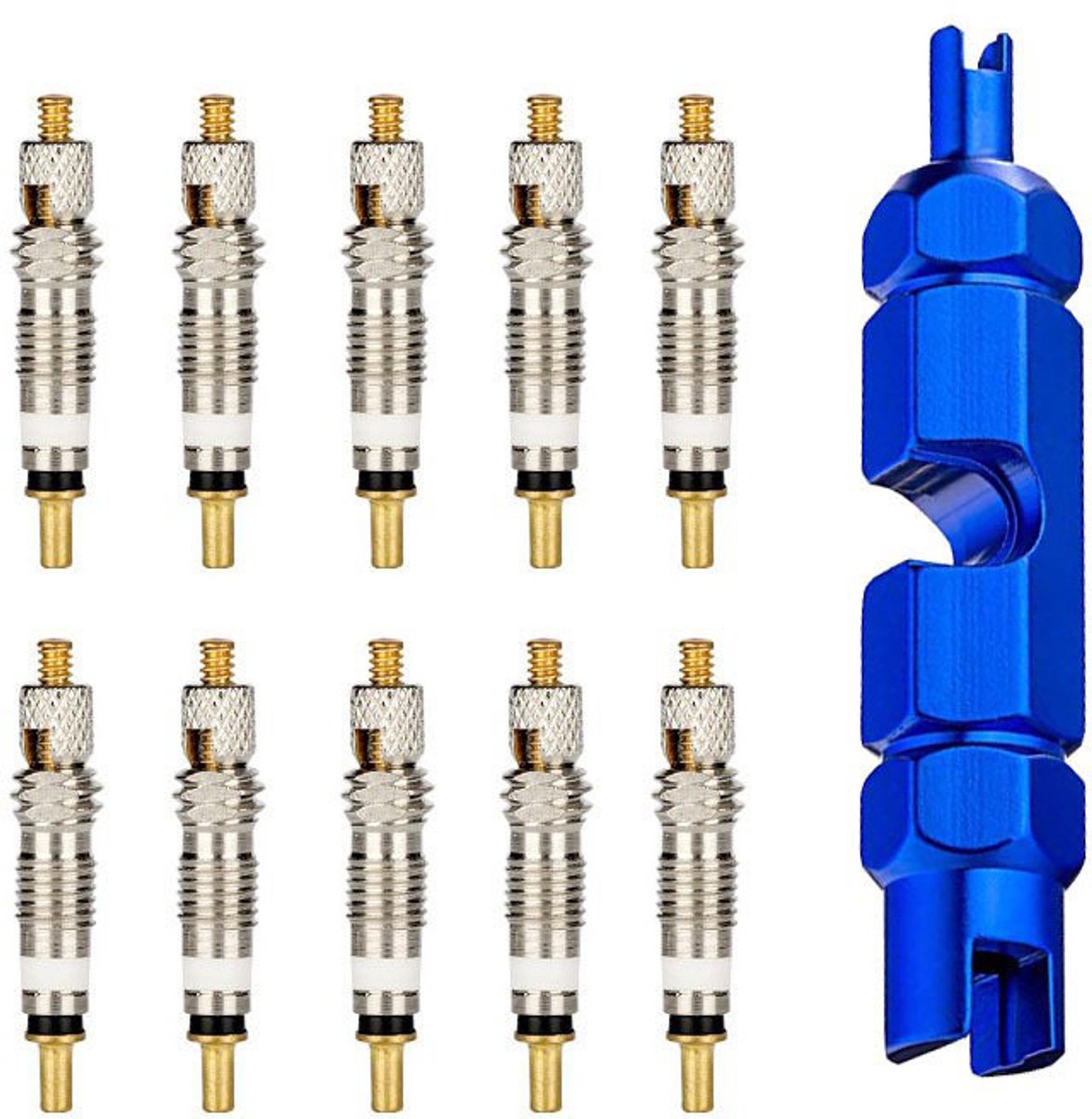 11 Stuks - Presta-ventielkernen - Moersleutel Gereedschap -Zinklegering - Ventielkernverwijderaar - Bandenventiel Reparatie - reparatiegereedschap - Fiets Presta-ventielkernen verwijderingsset - Presta-ventielkern vervangingsset - Bandenreparatie