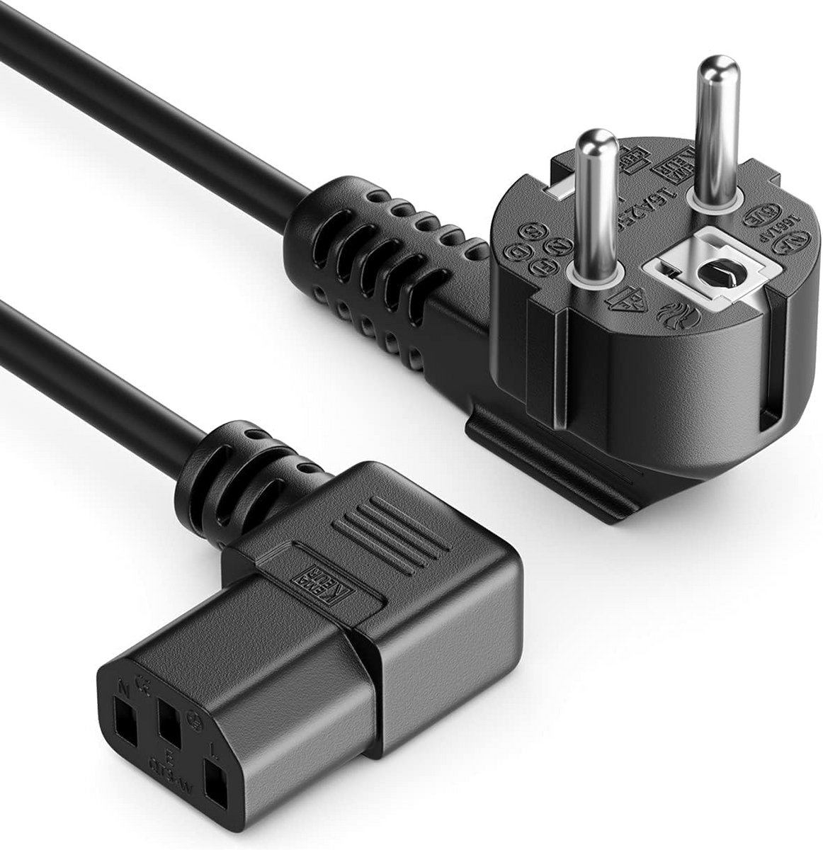 Stroomkabel C13 naar Schuko Hoekadapter 2 Meter Zwart