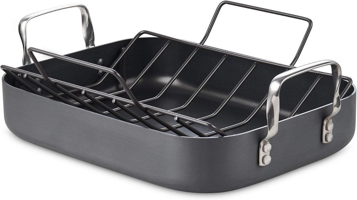 Grote Geanodiseerde Non-Stick Braadslede met Rooster voor Oven Gebruik