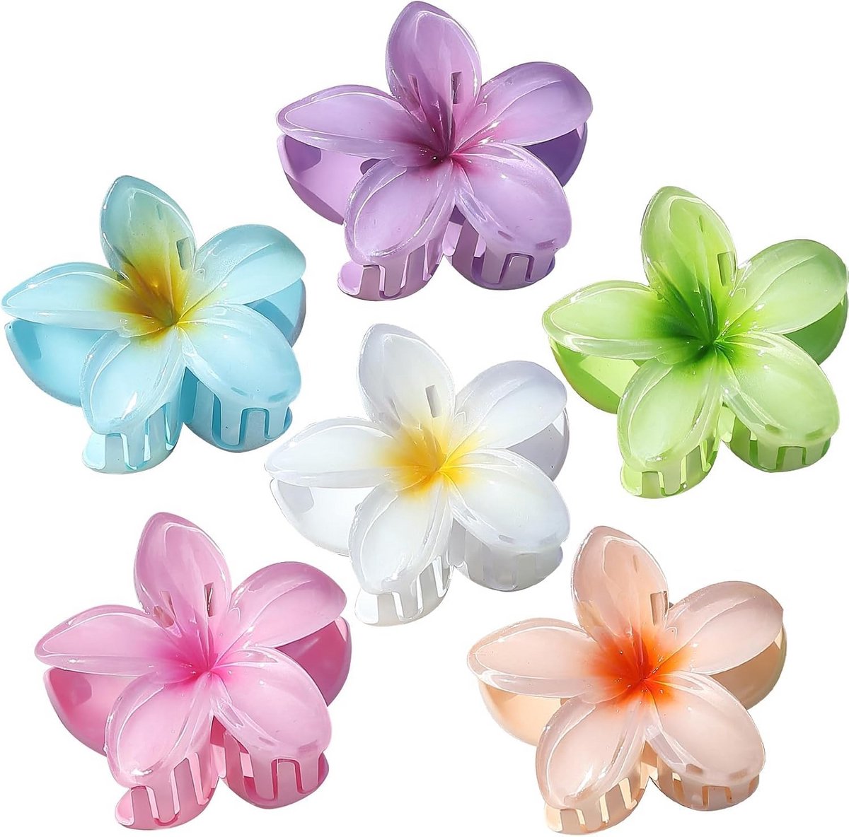 Set van 6 Grote Hawaiiaanse Bloem Haarclips - Kleurrijke Bloemenspeldjes voor Dik Haar