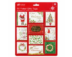 50 Luxe Kerst Cadeaulabels met Goudfolie – 10 Designs – Inclusief Goudkleurig Koord – Kerst Cadeaukaartjes / Gift Tags