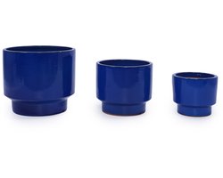 Zubaliya 3-Delige Set Handgemaakte Keramische Bloempotten - 38/30/23 cm - Modern Antiek Blauw Glazuur - Plantenpotten met Afvoergat voor Binnen en Buiten