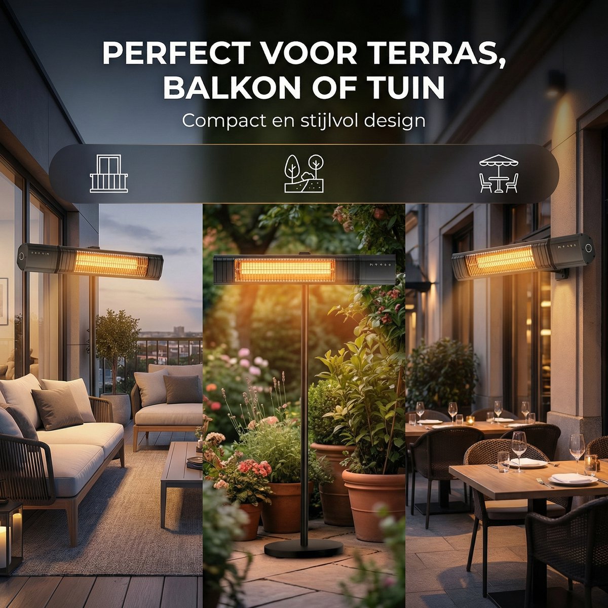 Komodo Fumi Infrarood Terrasverwarmer met Standaard – 2500W – IP65 Waterdicht – 10 Warmtestanden – WiFi via Tuya App – Afstandsbediening – Zwart – foto 6