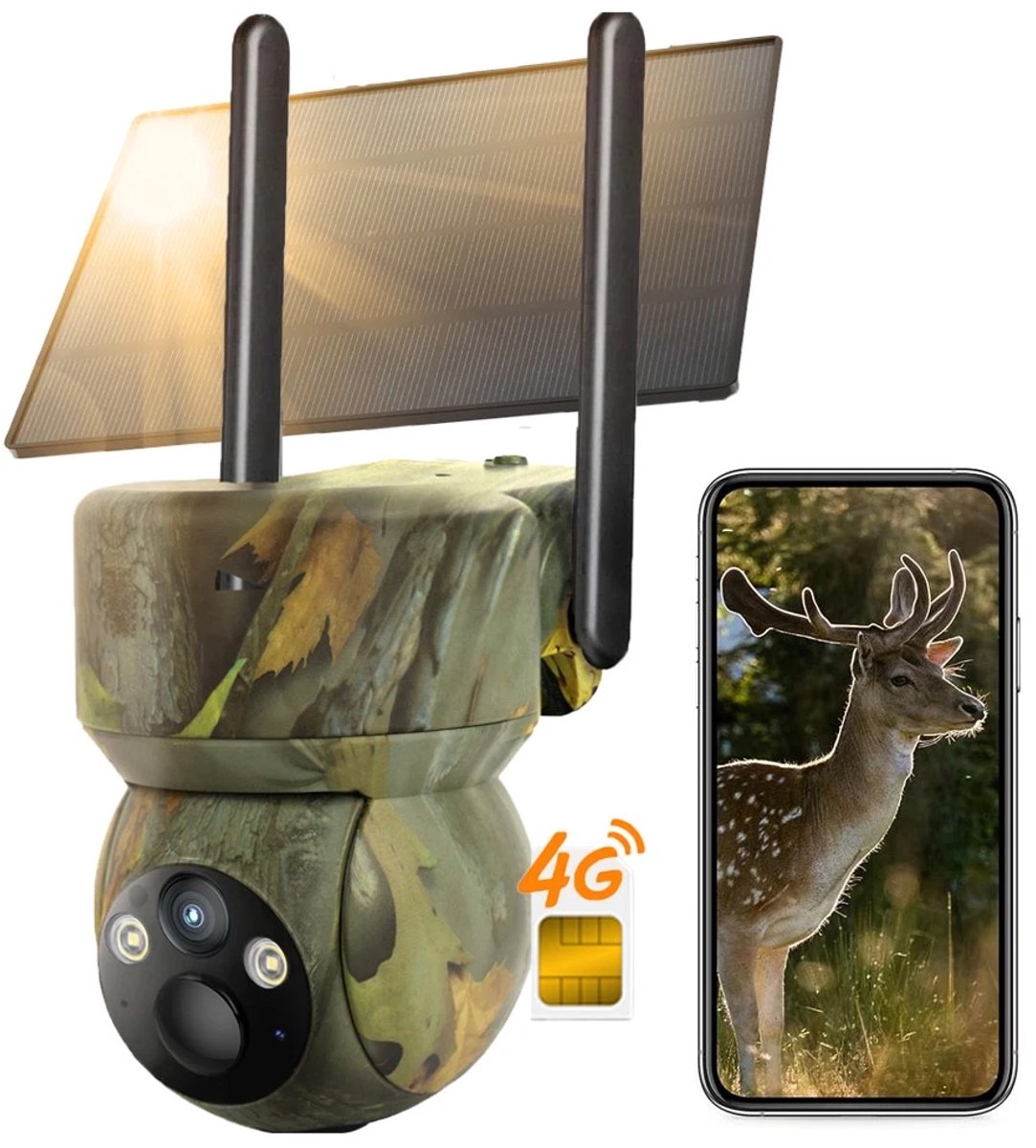 TWUFY Wildcamera met Simkaart 4G - Met Zonnepaneel en Nachtzicht - Oplaadbaar - Wildlife camera - Smartphone App - No Glow - 2K