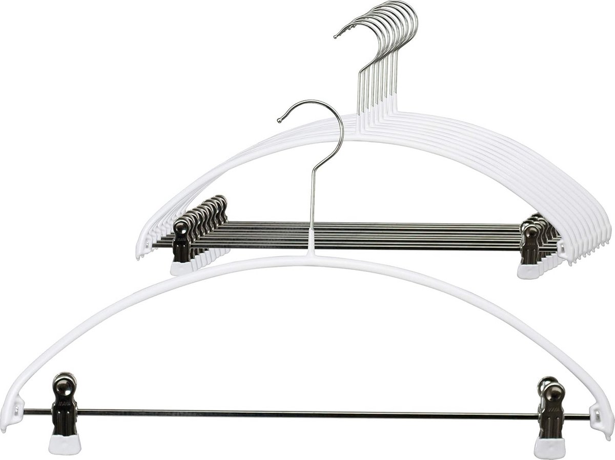 10x Ruimtebesparende Kleerhangers met Klemstang - Antislip & 360° Draaibaar - 36 cm Wit