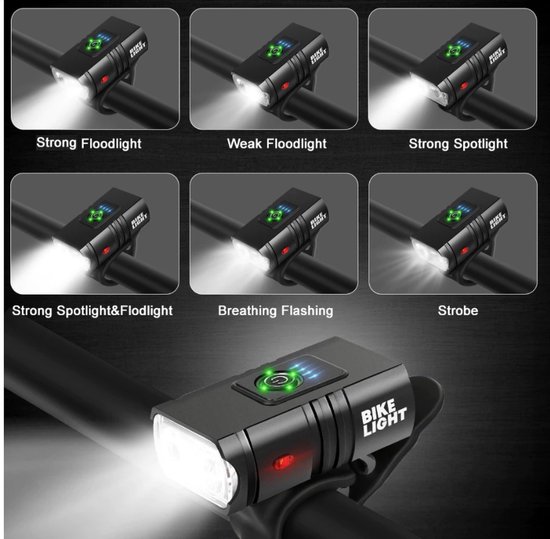 OEM Line - Professionele Bi LED Fiets verlichting set - Fietsverlichting 1000 lumen Sterk Wit licht + Achterlicht Rood - USB Oplaadbaar - IPX5 Waterdicht - Aluminium behuizing - LED Fietslamp Fiets lamp Koplamp Achterlicht - 2 Jaar Garantie — afbeelding 2