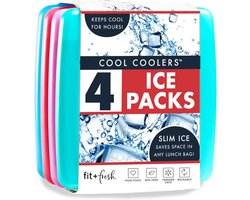 Cool Coolers by Fit & Fresh Slim Ice Packs – Lot de 4 éléments réfrigérants réutilisables – Congélation rapide et gain de place – Pour boîte à lunch et sac isotherme – Multicolore
