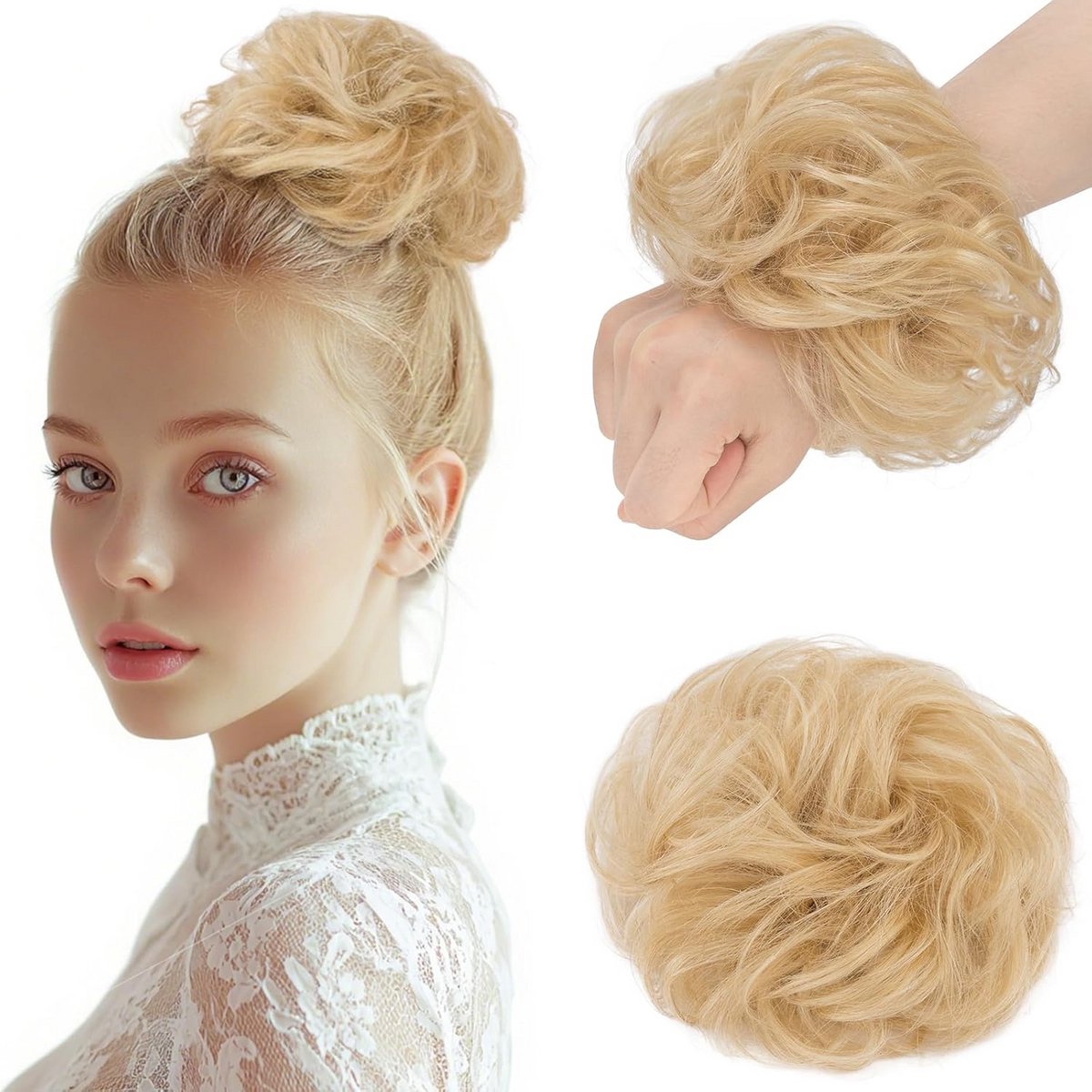 Lichtblond Haarstuk in Knot - Echte Haarknot met Elastiek voor Vrouwen