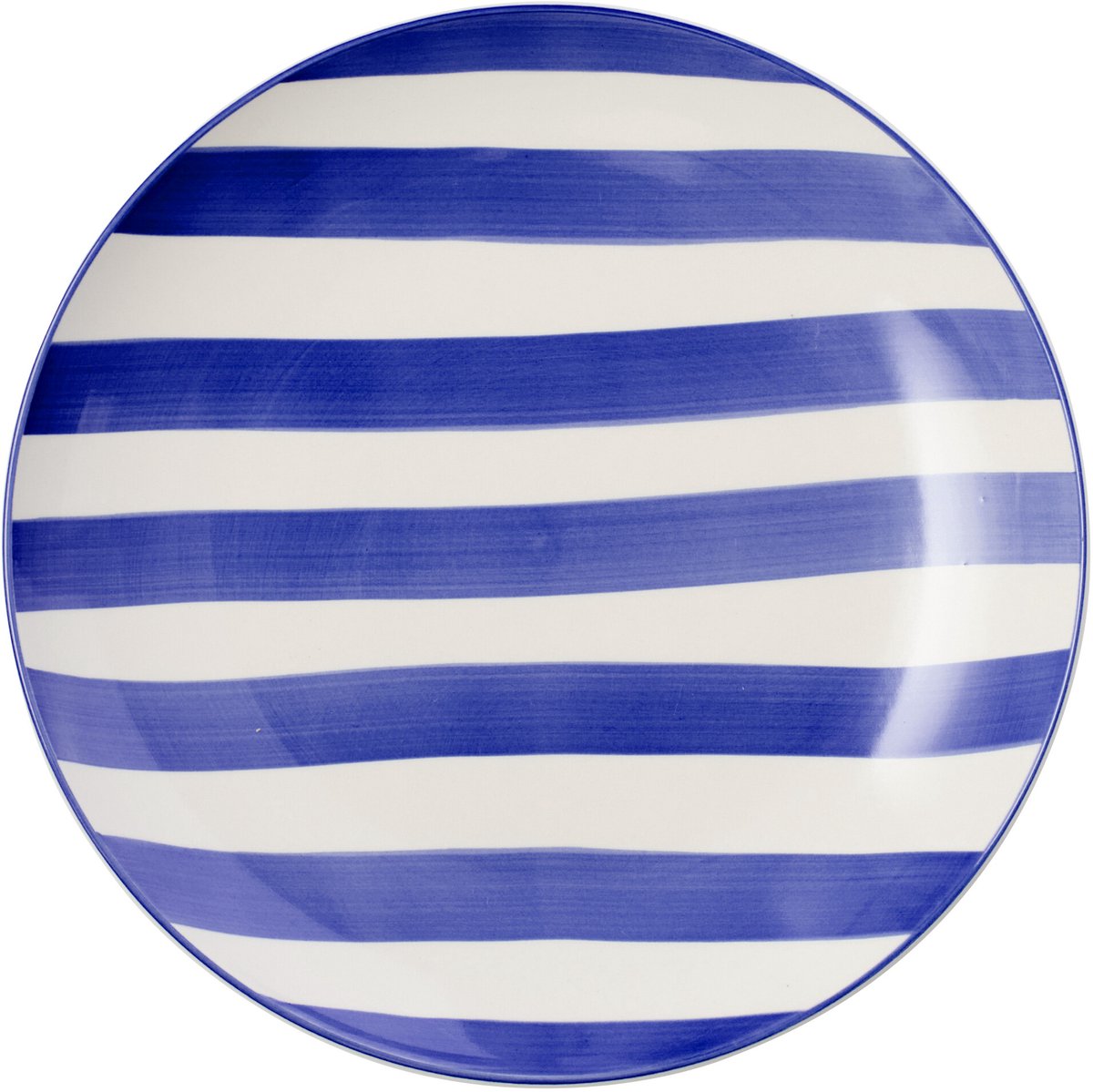 J-Line bord Gestreept - keramiek - blauw/wit - large - 6 stuks