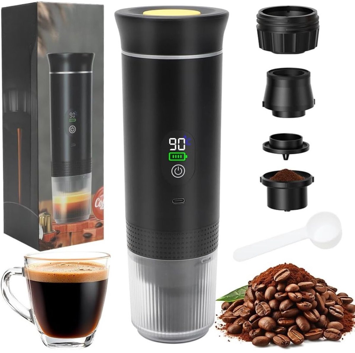 Florixa® Draagbare Koffiemachine - Blender To Go - Draagbare Blender - Zwart - 9cm x 9cm x 21cm
