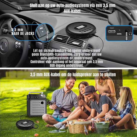 Discman - Oplaadbare cd-speler - Draagbare cd-speler met luidsprekers - Zwart - 14 cm x 14 cm x 3 cm — afbeelding 5