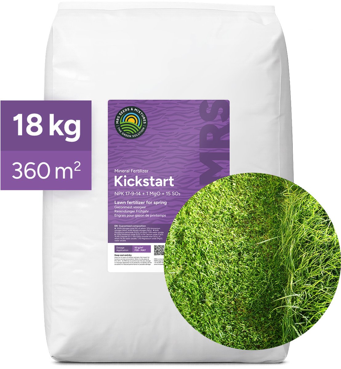 MRS Kickstart - Gazonmest voorjaar - 18 kg voor 360 m² - Complete voorjaarsbemesting - Stimuleert de grasgroei - Snelle werking - Geschikt voor na het verticuteren