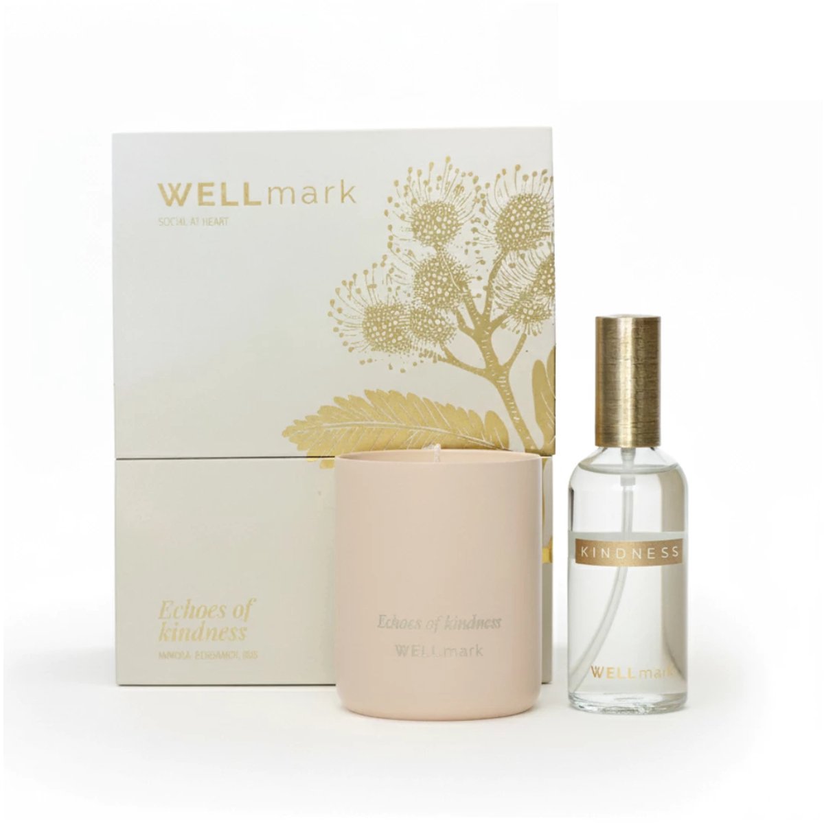 Wellmark giftbox scented duo: roomspray 100ml + kaars 210gr - echoes of kindness ivory