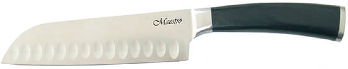 Maestro MR-1465 Japans Santokumes - 7” (17 cm) - Hoogwaardig Roestvrij Staal (RVS) - Ergonomisch Edel houten Handvat - Professioneel Keukenmes - Zilver/Bruin