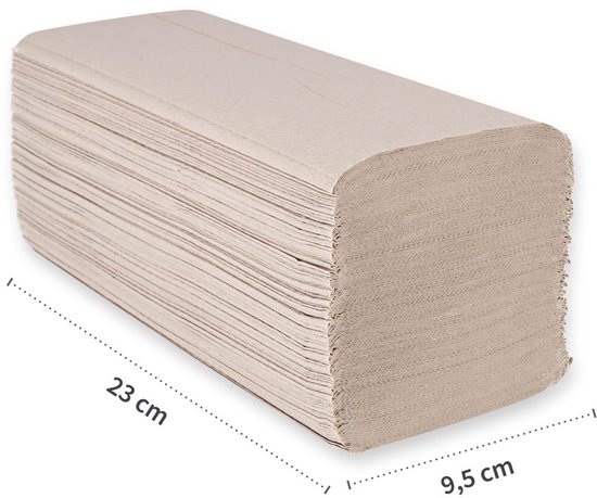 Biologische papieren handdoeken 2-laags - 120 stuks – 100% gerecycled papier – V-vouw – 23 x 19 cm – Naturel – Extra absorberend & hygiënisch