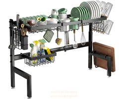 SoluHome® Druiprek voor de Afwas - Opbergrek - Afdruiprek - Groot - Droogrek - Keukenrek - Afwasrek - Gootsteenrek - Afdruiprekken - Zwart - Verstelbaar in breedte en hoogte