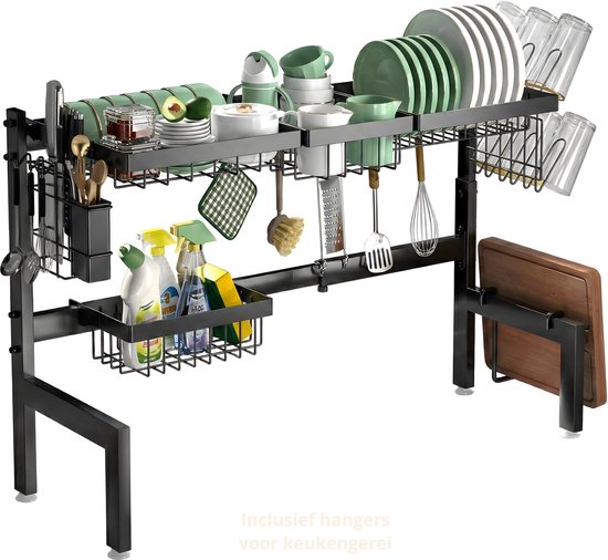 Égouttoir à vaisselle Zwart - Égouttoir à vaisselle - Paniers à vaisselle à vaisselle - Réglable en largeur et en hauteur