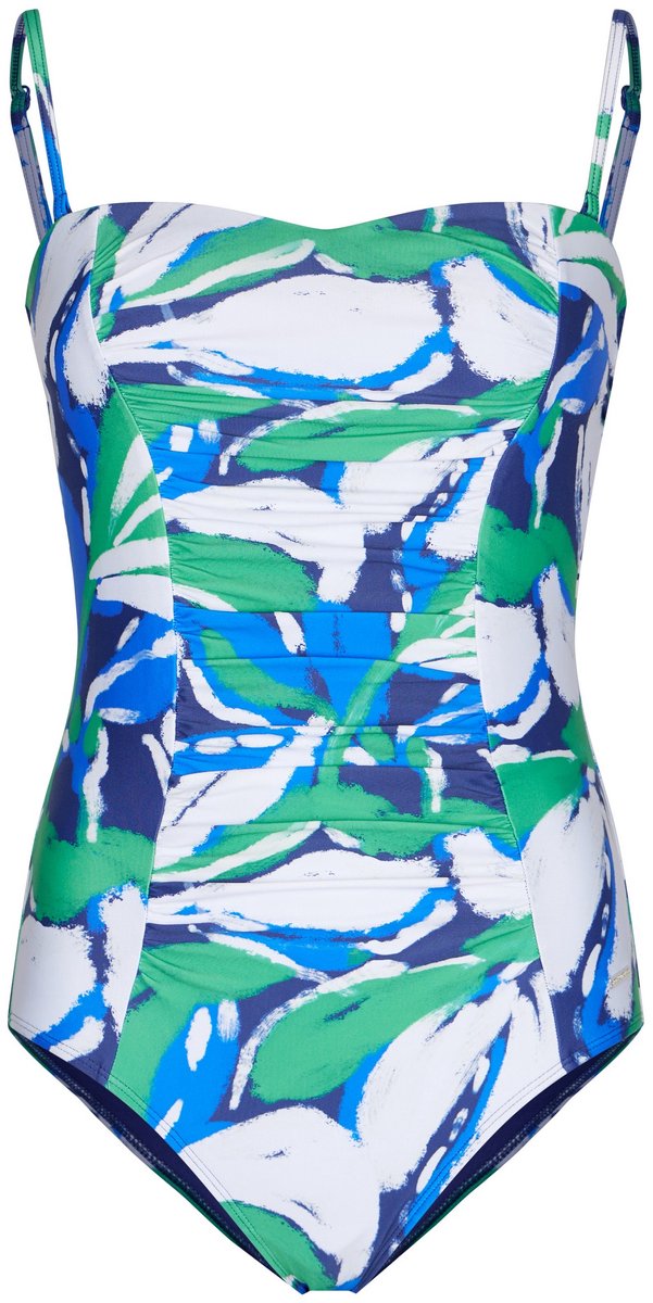 Pastunette Bandeau Badpak - Aqua Flora - Blauw/Wit/Groen - Corrigerend - Strapless