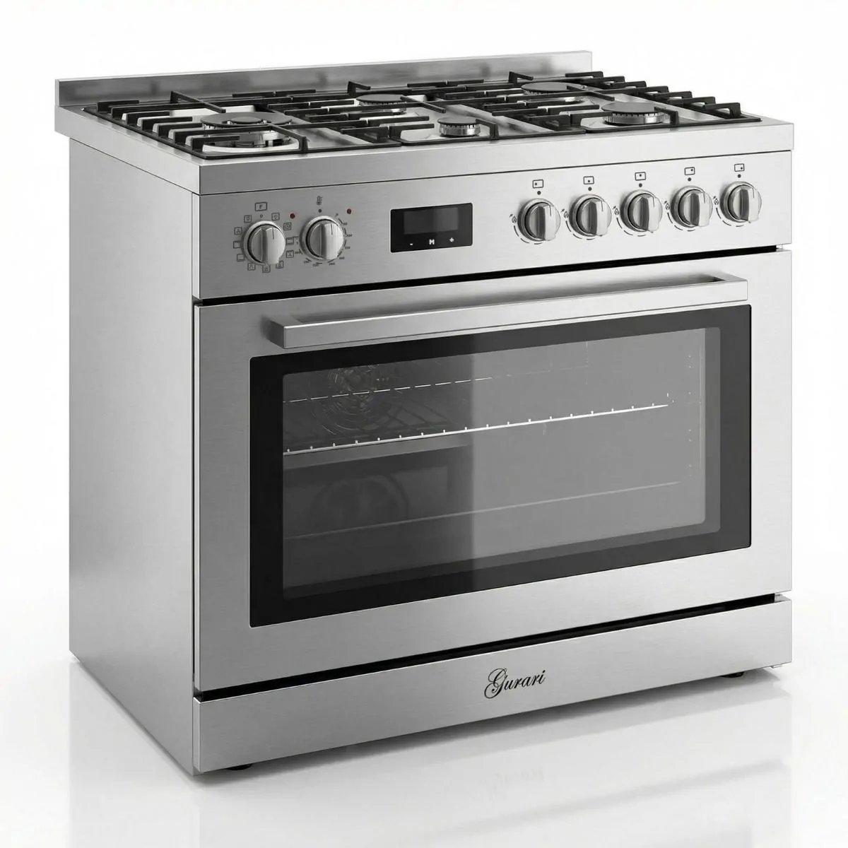 Gas-Elektro-Standfornuis GURARI GCH E 818 X Roestvrij staal, 90 cm 126 L Aardgas Fl.Gas 4 Kw WOK, Zelfreinigend