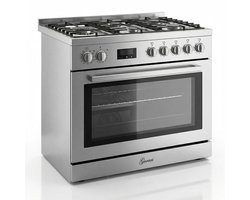 Gas-Elektro-Standfornuis GURARI GCH E 818 X Roestvrij staal, 90 cm 126 L Aardgas Fl.Gas 4 Kw WOK, Zelfreinigend
