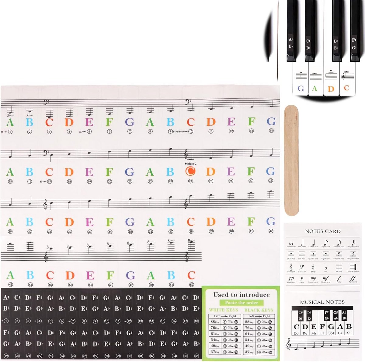 Transparante Pianostickers voor 37 tot 88 Toetsaanslagen - Hulp voor Beginners