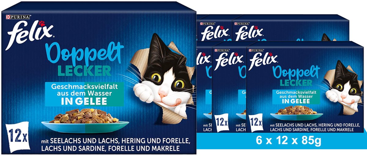 Felix FELIX Dubbel lekker Smaakvariatie uit het water Natvoer voor katten (6 x 12 x 85g)