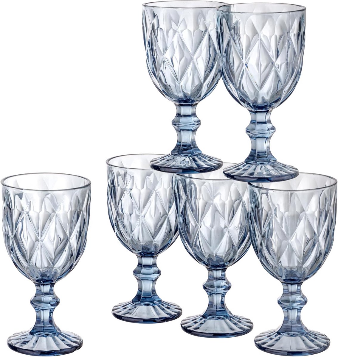 Set van 6 Design Waterglazen met Diamant Reliëf, 27 cl, Vaatwasmachinebestendig
