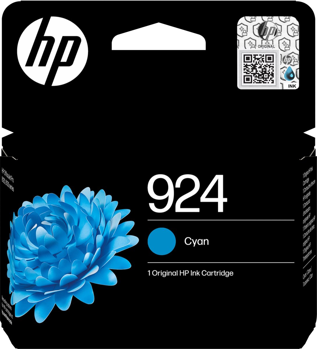 HP 924 Cyan Original Ink Cartridge inktcartridge 1 stuk(s) Origineel Normaal rendement