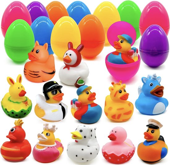 Set de 12 Œufs de Pasen Remplis avec Petits Canards en Caoutchouc – Œufs Surprise Réutilisables