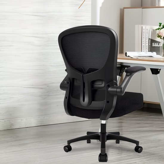 Durrafy Bureaustoel - Ergonomische Bureaustoel - Bureaustoelen voor Volwassenen - Office Chair - met Lendensteun & 90° Opklapbare Armleuningen | Verdikt en Verbreed Zitkussen | Hoogteverstelling - Stoel Tot 150kg - Zwart