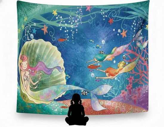 Ulticool - Zeemeermin Aquarium Kinderkamer Versiering - Wandkleed - 200x150 cm - Groot wandtapijt - Poster - Decoratie Slaapkamer - Meisje