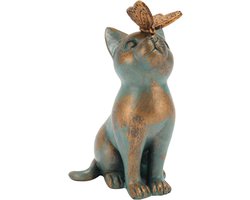 Tuinbeeld Kat Buitenbeeld Gazonornamenten met Vlinder - Decoratie Patio en Yard