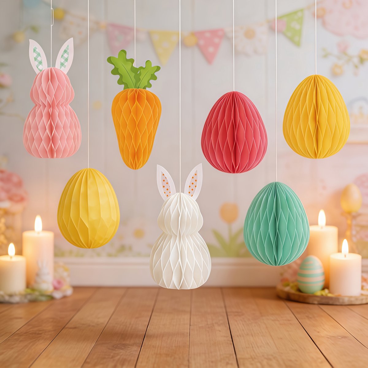 Livé® Hangende Paasei Decoraties – 6 Stuks Papieren Honingraat