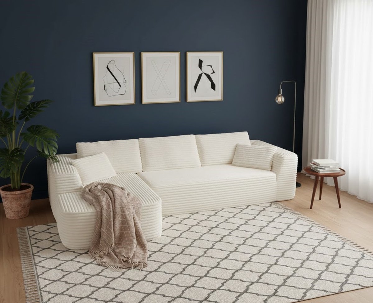 Luxe L-vormige Hoekbank met Slaapfunctie en Chaise Longue – Modulaire 3-Zits Bank van Pluche Corduroy – Comfortabele Cloud Sofa voor Woonkamer – House&Garden