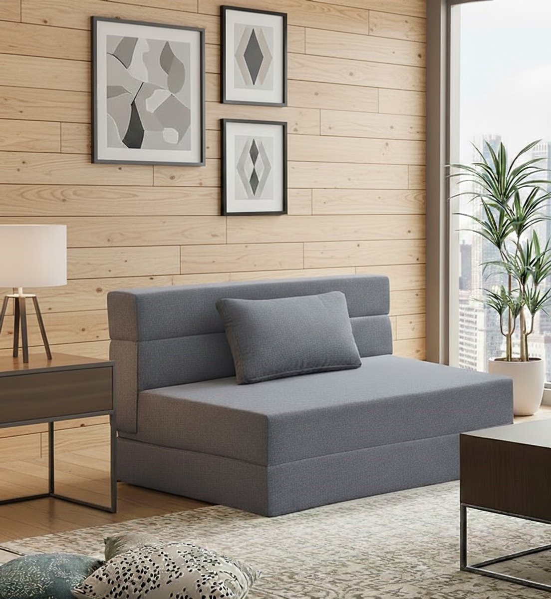 Luxe Dubbele Slaapbank 100x203 cm – Opvouwbare Bedbank voor Woonkamer en Slaapkamer – Gastenbed met Traagschuim en Kussens – Multifunctionele Vloerstoel – Wasbaar en Ruimtebesparend – Donkergrijs House&Garden