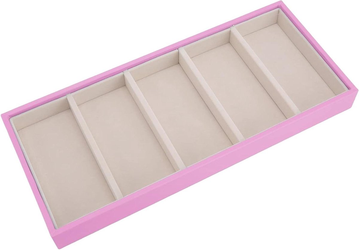 Fluwelen Doos Lade voor Sieradenopslag met Glas, Stapelbare Display voor Bril en Horloge - Roze.
