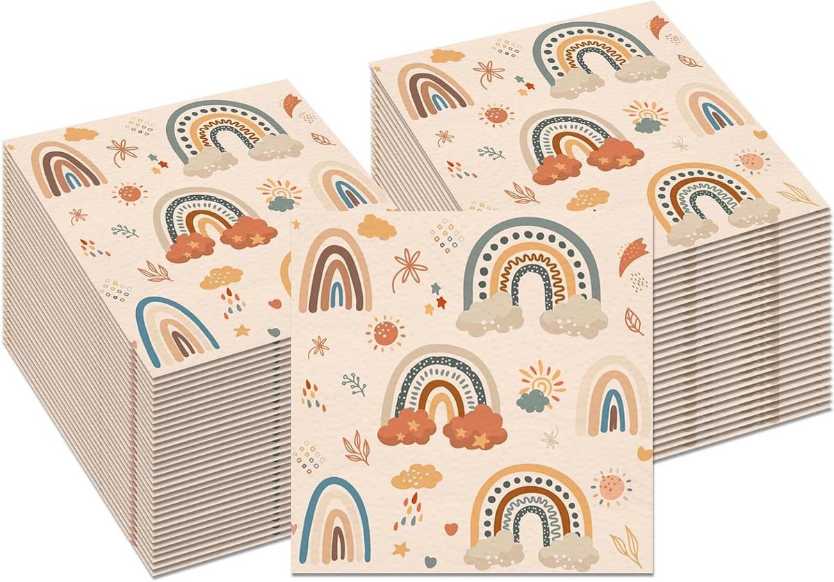 20 stuks regenboog servetten voor babyshower en doop viering, 33 x 33 cm