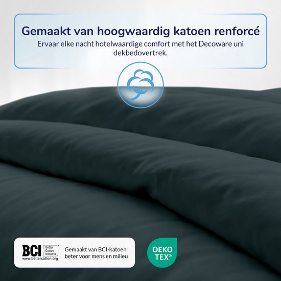 Decoware Dekbedovertrek Uni 200x220 cm - Donkergroen - Katoen - Met kussenslopen - Tweepersoons van Decoware — afbeelding 3