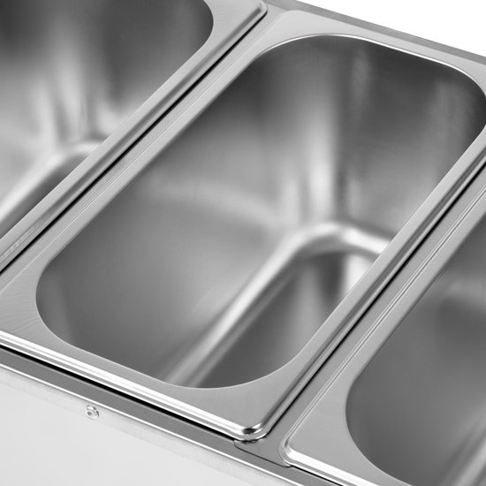 VERTES Voedselwarmer Buffetwarmer Warmhoudbak Voor voedsel Elektrisch 1500 W van roestvrij staal (incl. 3x 1/3 GN-bakken met deksel voor 3x 6 l, aftapkraan, bain-marie waterbad, temperatuur 0-85 °C) — afbeelding 4