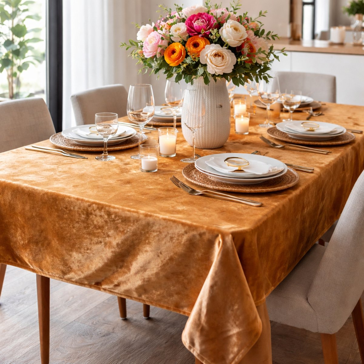 Fluweel tafelkleed Dubai - koper / goud - 140 x 250 - kerst - feestelijk