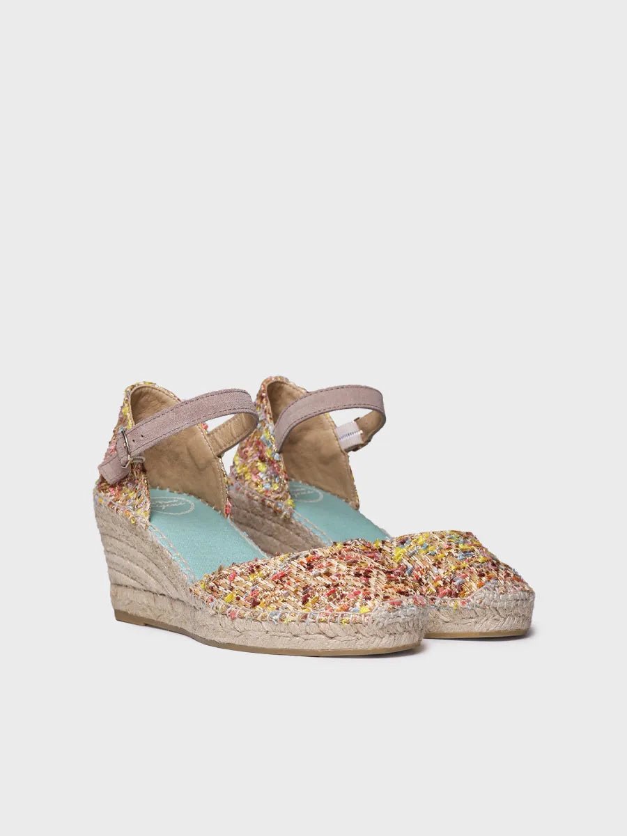 Espadrille met sleehak voor dames in veelkleurige stof | JANEL-CO