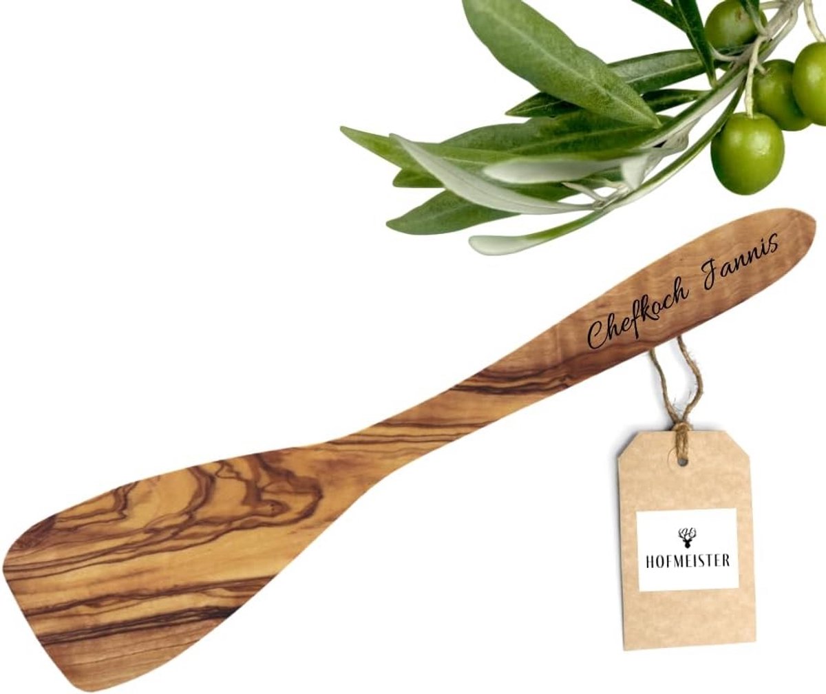 Houten Spatel met Gepersonaliseerde Gravure, Olijfhout, Ideaal Cadeau