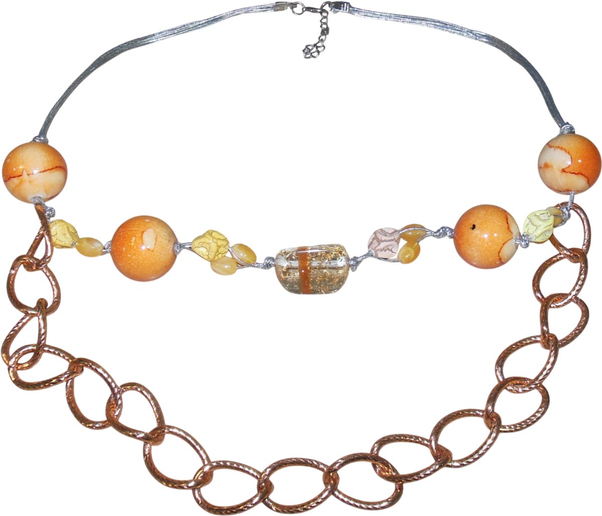 Ketting zilver met schakel patroon brons en diverse varianten oranje licht