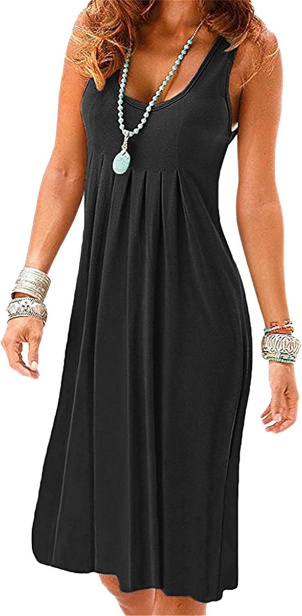 Zomerjurk Dames Knielang Plooienrok Casual Strandjurk Mouwloos