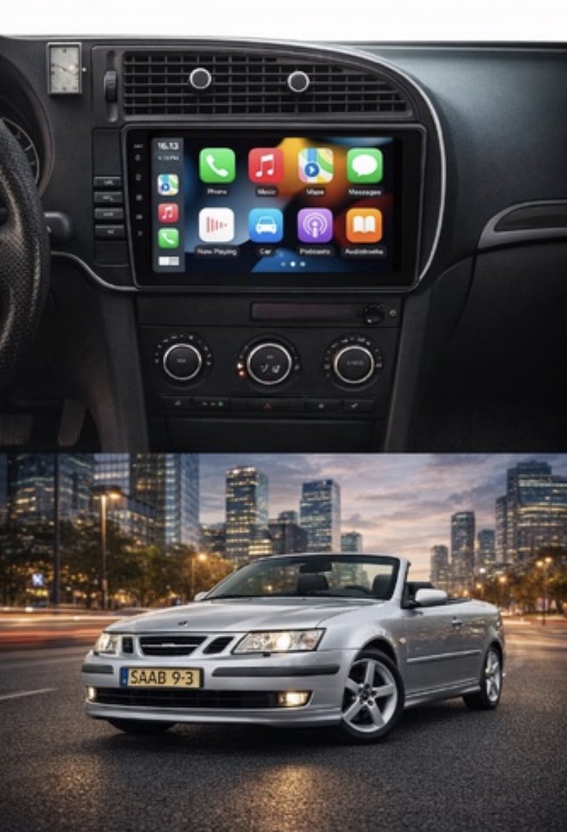 ADIVOX T1 9 inch geschikt voor Saab 9-3 Cabrio 2007-2012 Android 15 CarPlay/Auto/Wifi/RDS/DSP/DAB+