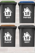 Autocollants conteneur - 4 pièces - 15x20 cm - Numéro de maison autocollant conteneur / poubelle - autocollant poubelle - autocollant poubelle - poubelle - Maison avec numéro de maison et texte