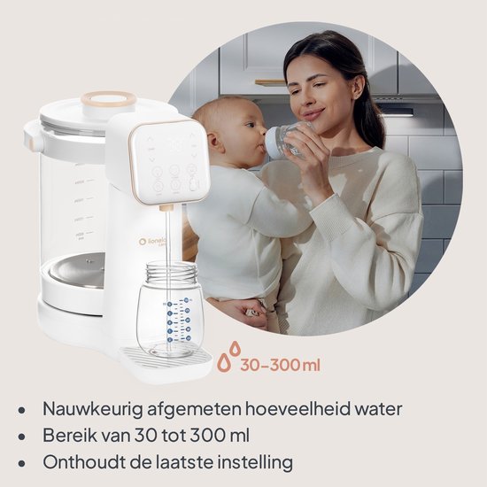 Lionelo Babypresto 2.0 Waterverwarmer / Heetwaterdispenser - Melkbereidingsmachine - UV-Sterilisatie - Smart-Modus 100°C - 40–100°C Instelbaar - 30–300 ml Dosering - 3L Tank - Nachtlampje - Voor Babyvoeding — afbeelding 4