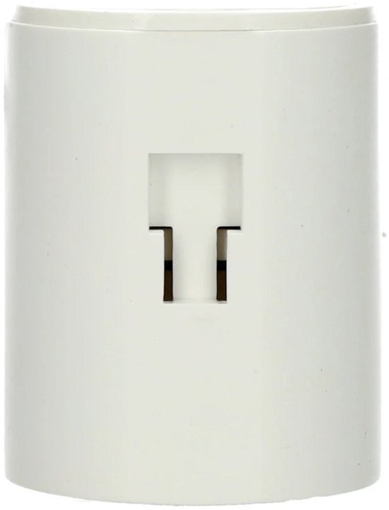 Zijkant van een witte sensor met een inkeping voor montage.