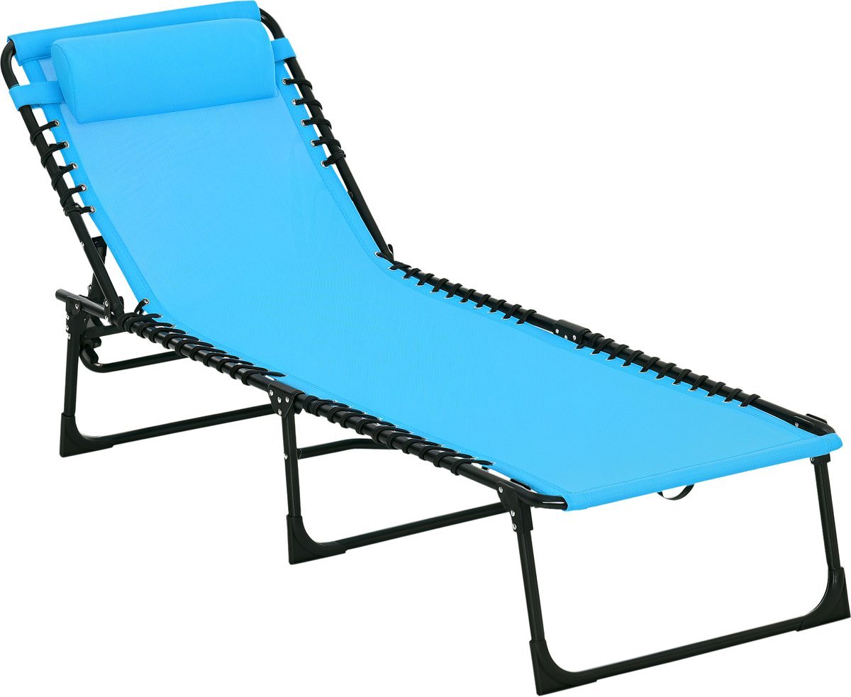 Outsunny Ligstoel-Staal, netstof-189L x 58B x 30H cm-Blauw